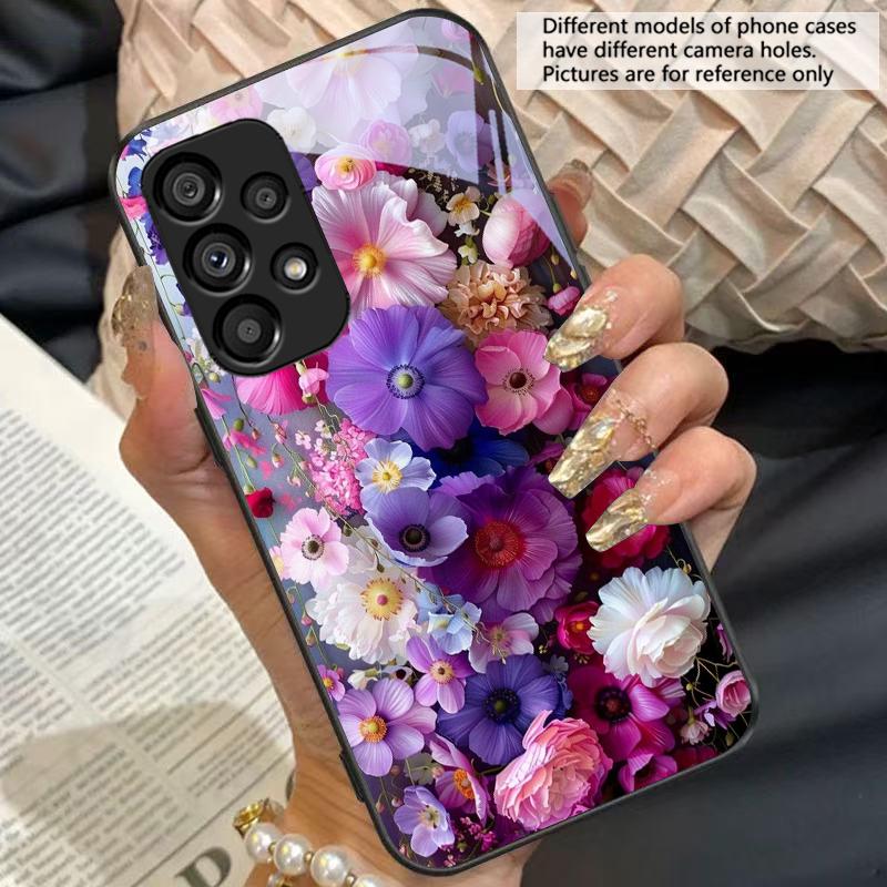 Golden Rose Blossoms For Samsung Galaxy S10 S20 Plus S21 FE S22 23 24 S25 Ultra Black Tempered Glass Phone Case Hard Shell