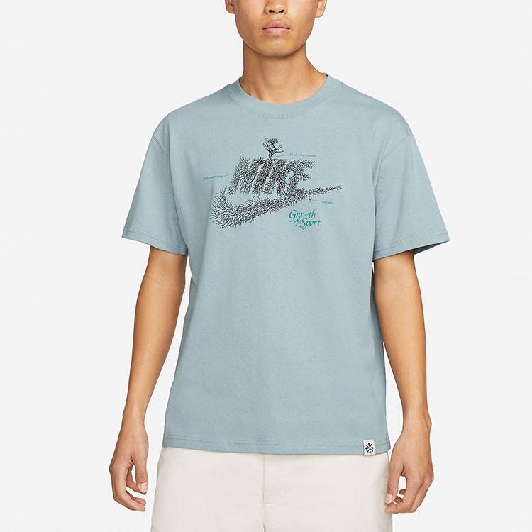 Nike Sportswear Botanical Floral Logo Print Short Sleeve T-Shirt Men Tops Grey Blue DN5135-041