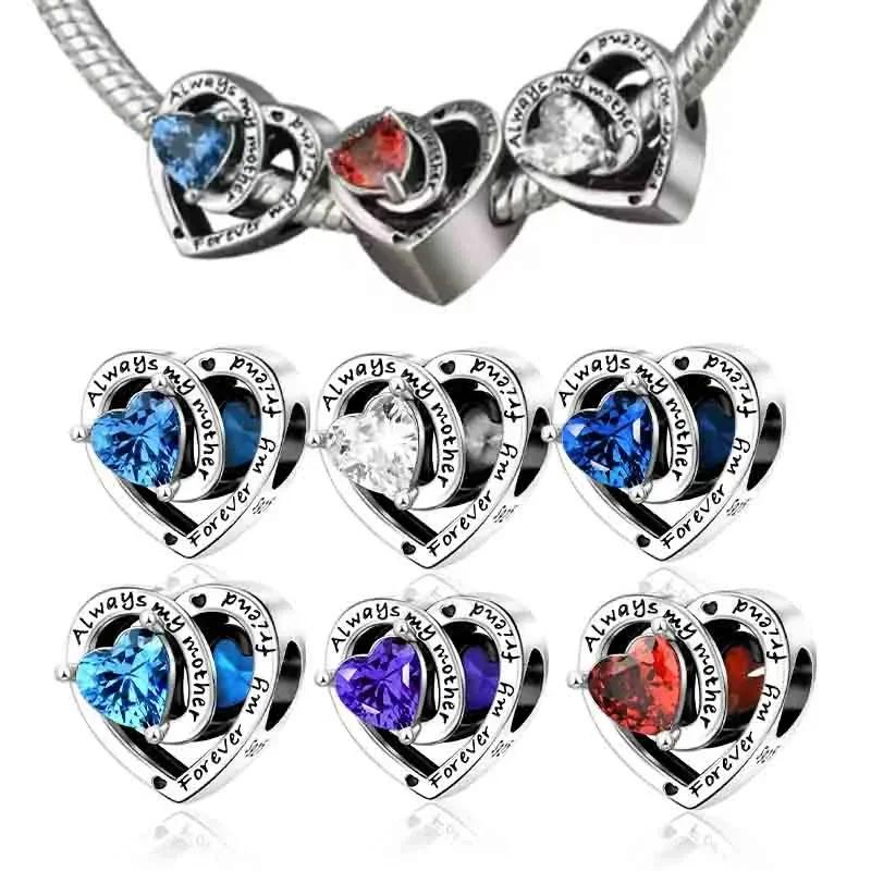 Authentic copper Blue Heart Zircon Twelve Zodiac Signs Months Flowers Charm Bead Charms Bead Charms Compatible With Bracelets Women Jewellery Diy Fine