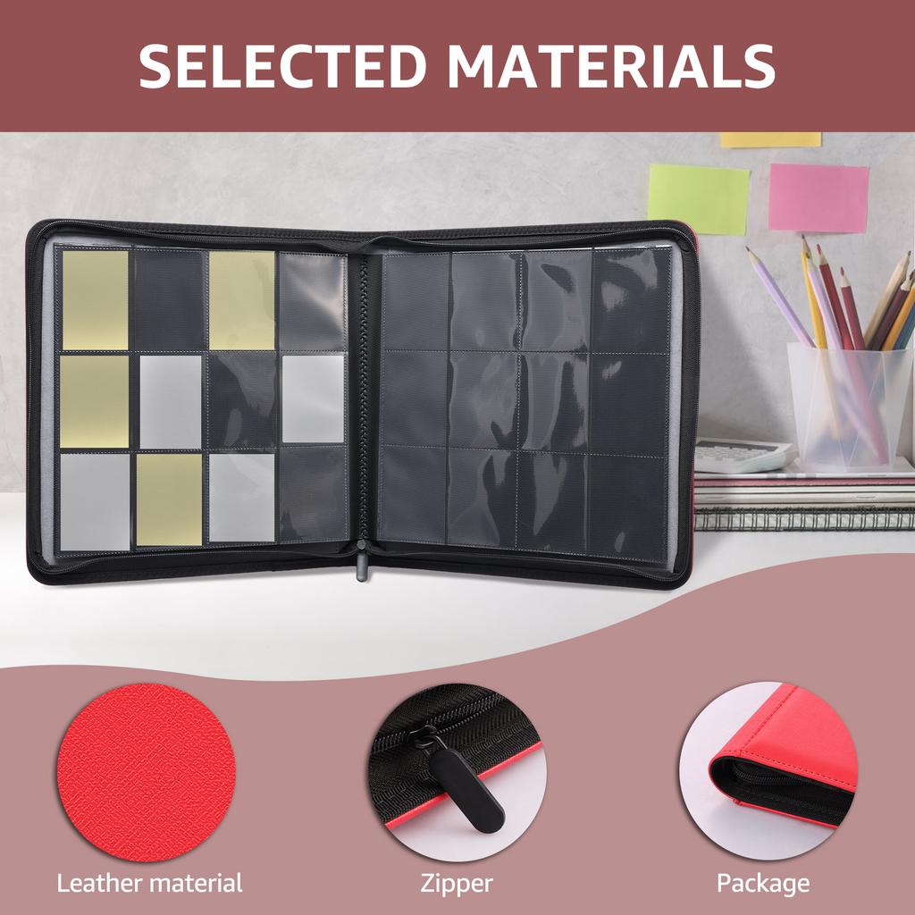 PU Leather Cover Trading Card Album Large Capacity Zipper Closure Card Collection Album With Transparent Inner Page for Storage