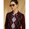 Women's 100% Lambswool Argyle Lapel Knit Sweater