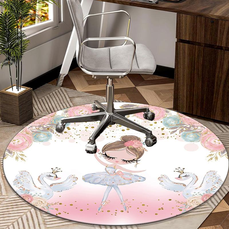 Ballerina With Swans And Flowers round carpet Chair cushion Round Entryway Rug, Soft Round Rugs for Living Room, Bedroom, Circle Carpet decor gifts