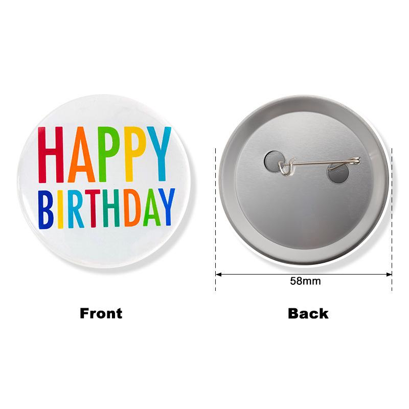New Happy Birthday Theme Party Badge White Tinplate Handmade Birthday Badge 