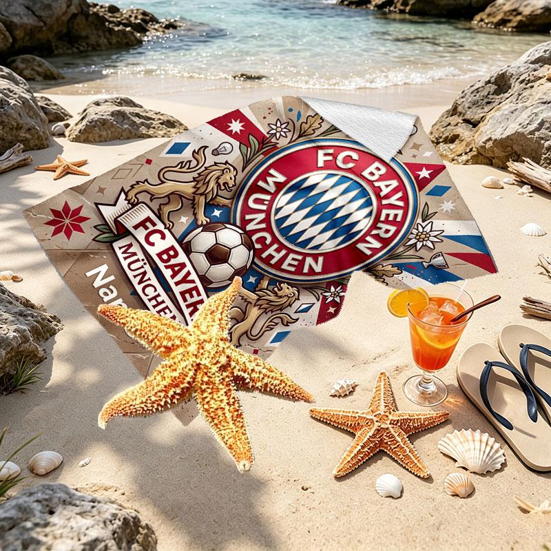 Custom Name Personalized FC Bayern Munchen Print Beach Towel, for Trip Camping Beach Party Home Decor, Birthday Gift for Family & Friends