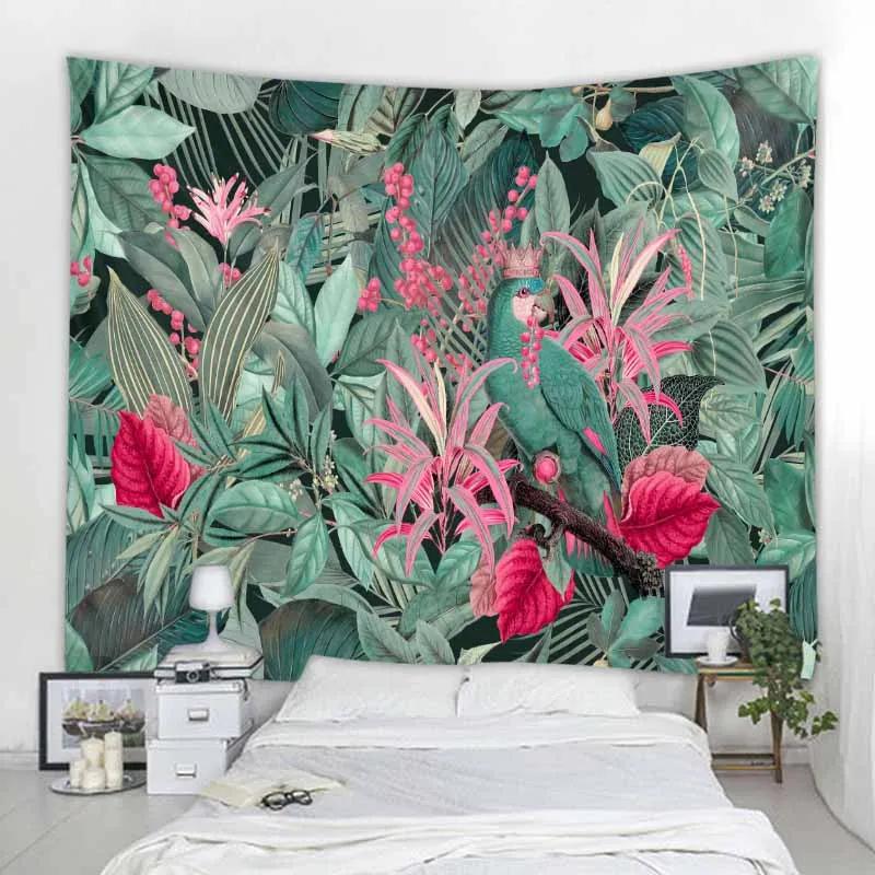 Tropical Jungle Tapestry Lush Greenery Exotic Birds Unique Wall Art for Home Decor Bedroom Nature Lover Gift