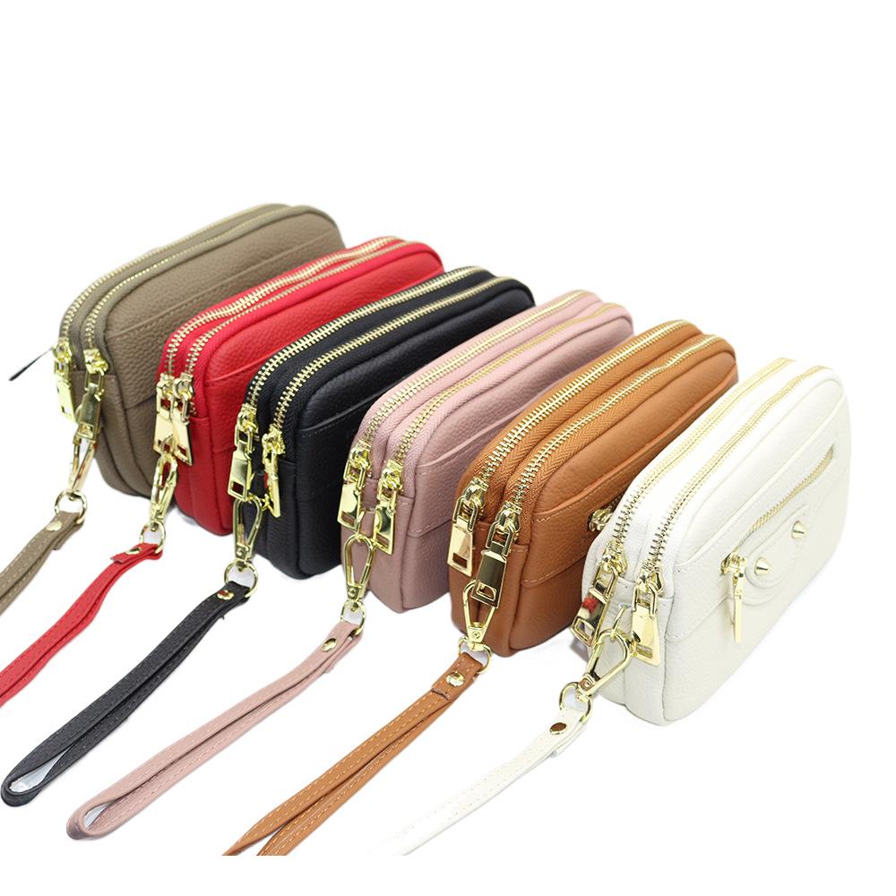 Women's Genuine Leather Long Wallet with Double Zipper and Phone Holder