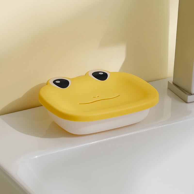 Doppelschichtige Cartoon-Frosch-Seifenschale, Badezimmer-Ablauf-Macaron-Seifenschale Badezimmer-Gadgets