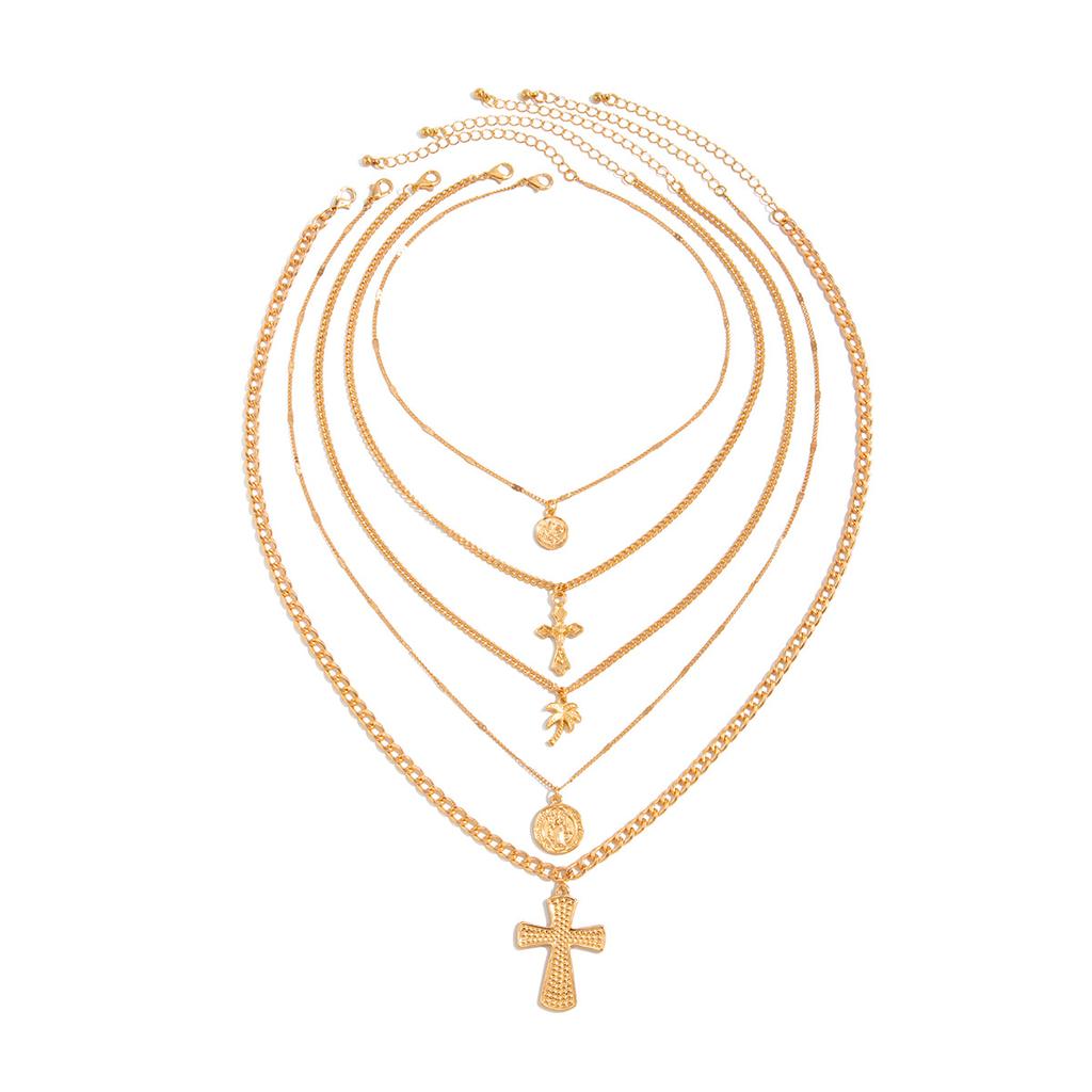 Hip Hop Punk Cross Pendant Necklace Female, Wind Metal Tags Stacked Collarbone Chain Necklace
