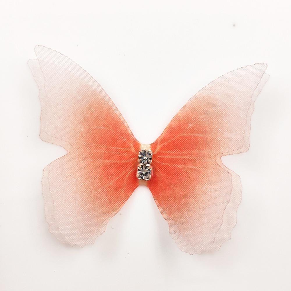 50pcs Gradient Color Organza Fabric Butterfly Appliques 3D Dreamy Simulation Mesh Butterfly Patch 5CM Double-layer