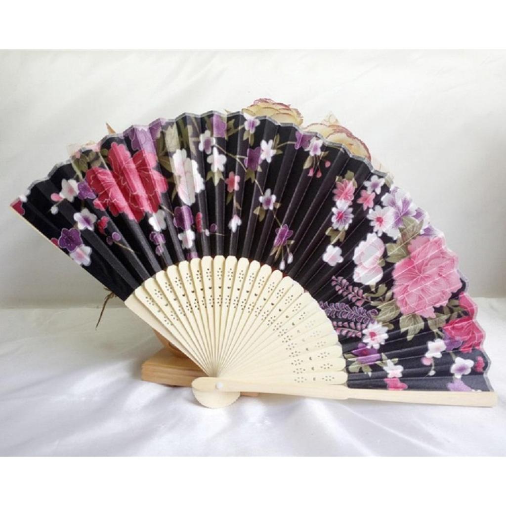 1 Peça Ventilador de Dança de Mão Estilo Chinês Padrão Personalizado Ventilador Dobrável de Bambu Ventilador de Mão para Casamento Ventilador de Flor de Bambu