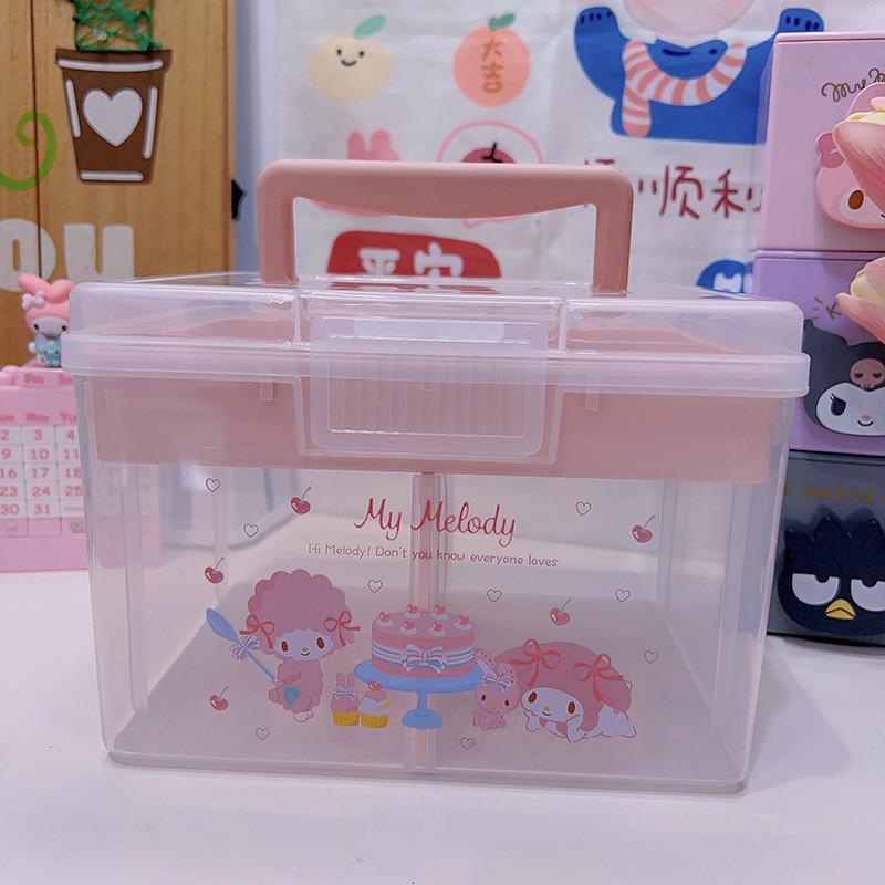 

Коробка для хранения прозрачная двухслойная с рисунком Hello Kitty Cinnamoroll для домашнего использования My Melody