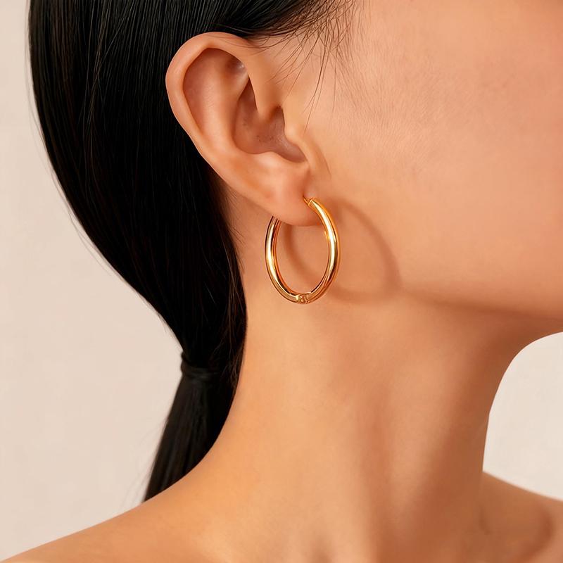 2 Pcs Stainless Steel Round Hoop Earrings Woman 20-40mm Big Circle Earrings Gold Silver Color Ear Buckle Huggie Daily Jewelry