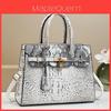 Fashion Color Blocked Gold Buckle Decor Crocodile Texture Women Shoulder Bag For Daily Use