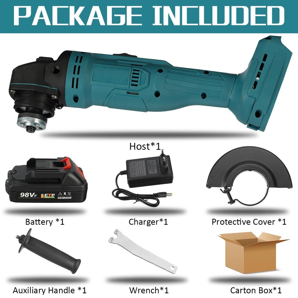 1500W 98VF 18V 100mm With Li-ion Battery Cutting Grinding Machine Tool For Battery Electric Cordless Angle Grinder