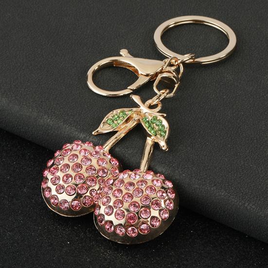 Cherry Keychain Sparkling Rhinestones Lobster Clasp Keyring Cute Fruit Bag Charm Birthday Gift for Women Girls
