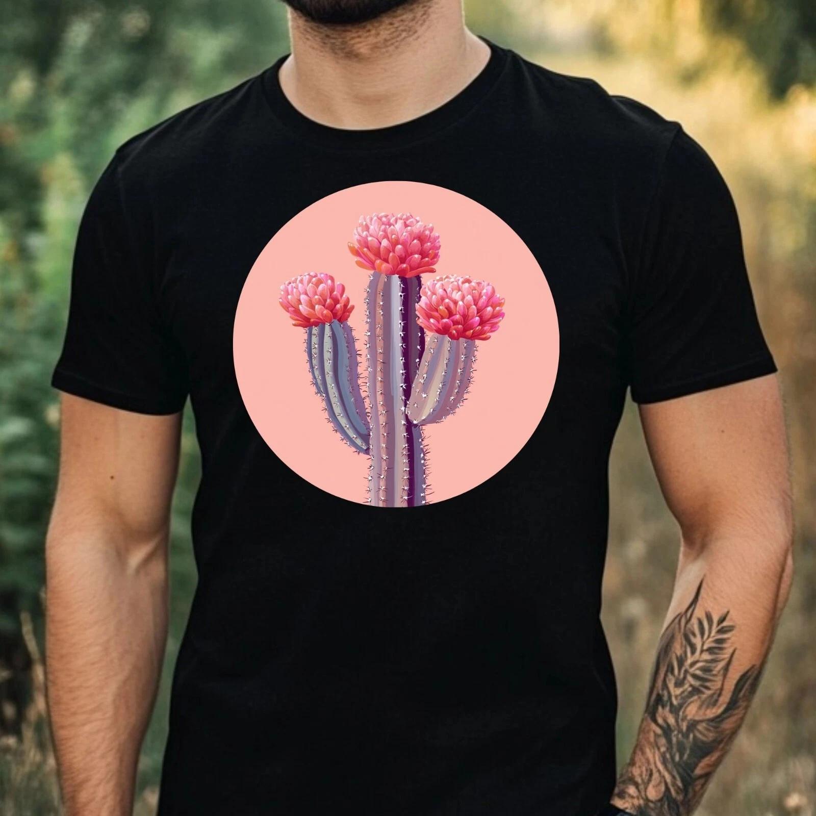 T-Shirt Herren Rosa Kaktus Motiv Baumwolle Größe XS bis 5XL XL