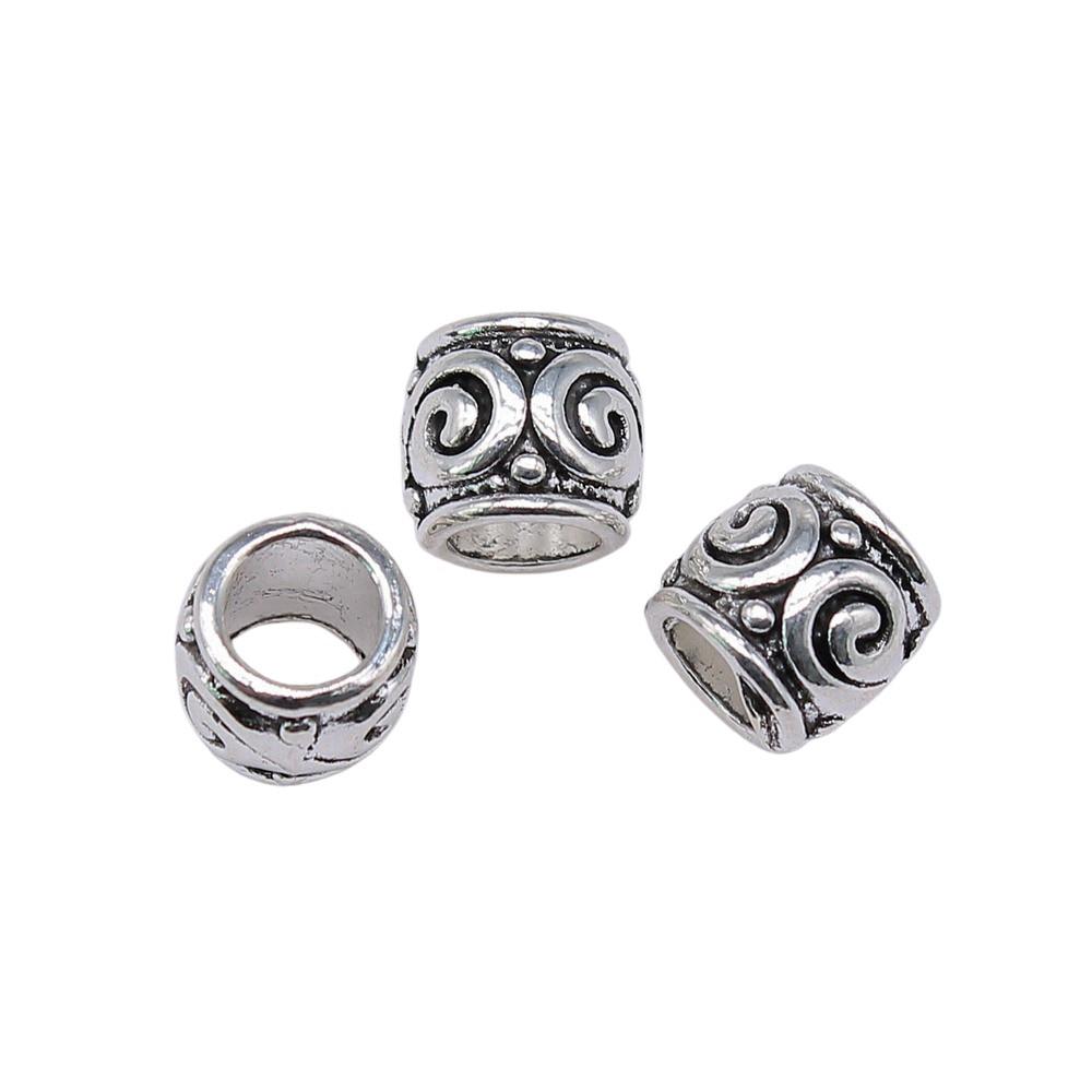 Vintage Floral Pattern Cylinder Beads Antique Style Large Hole Spacers For DIY