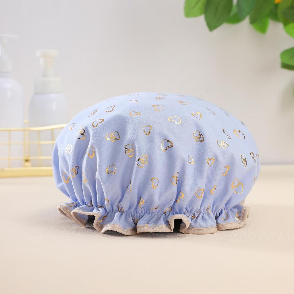 Double-layer Shower Cap  Waterproof Hair Cap  Gold-embossed Printed Polyester-cotton PEVA Shower Cap  Women's Bathing and Bathing Style