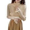 Lace Trim Semi-High Neck Slim Fit Women's Sweater - Apricot Knit Long Sleeve Top