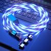 3 In 1 540 Degree Rotating Magnetic Charging Cable with Flowing Light 1m Elbow Gaming Cable for Apple/Android/Type-C