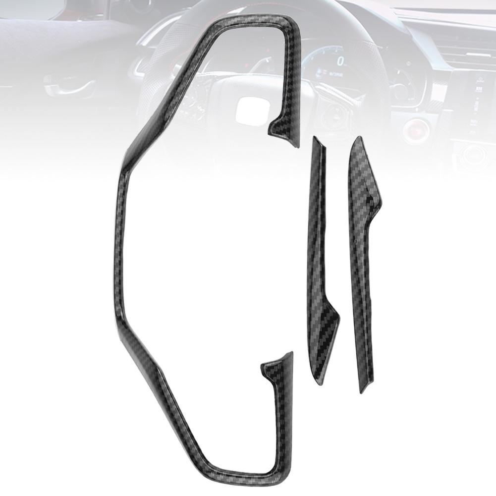 3pcs Carbon     Car Steering Wheel Frame Cover Trim Fit for     10th 16-18