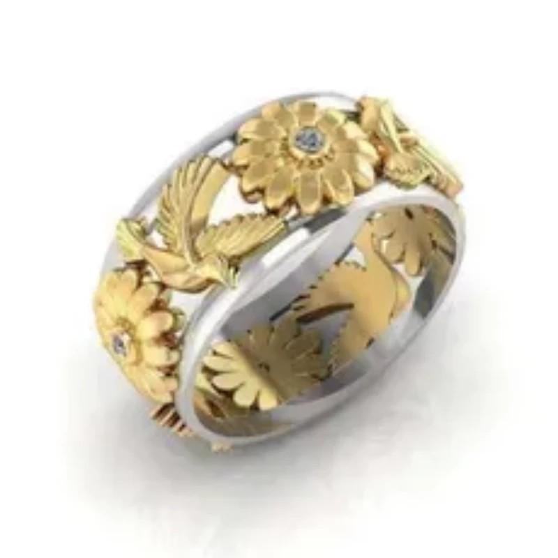 

Золотые кольца Цветок виноградной лозы Маленькая птица Ювелирные изделия с бриллиантами Подарок на годовщину Свадебное обручальное кольцо Обручальное кольцо