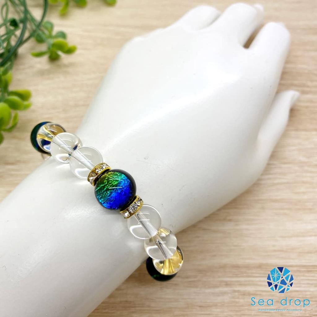 Luminous Firefly Glass Kerama Marine Pair Bracelet Onyx 12mm Quartz 10mm Glass Beads [Sea Drop] Glow-in-the-dark [092bt]