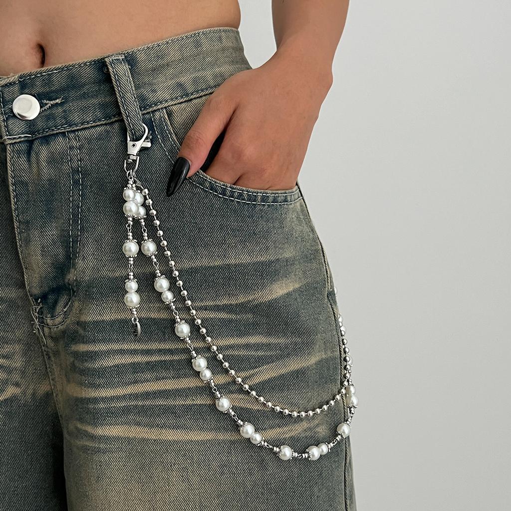 Simple Jewelry Ins Imitation Pearl Beaded Multi-layer Waist, Sweet and Cool Spice Girl Cross Pendant Trouser Chain