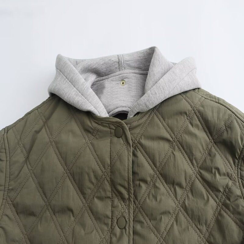 Western Style 2024 Autumn and Winter New Women Clothes Hood Round Neck Long Sleeve Warm Cotton-padded Jacket Jacket 8073246