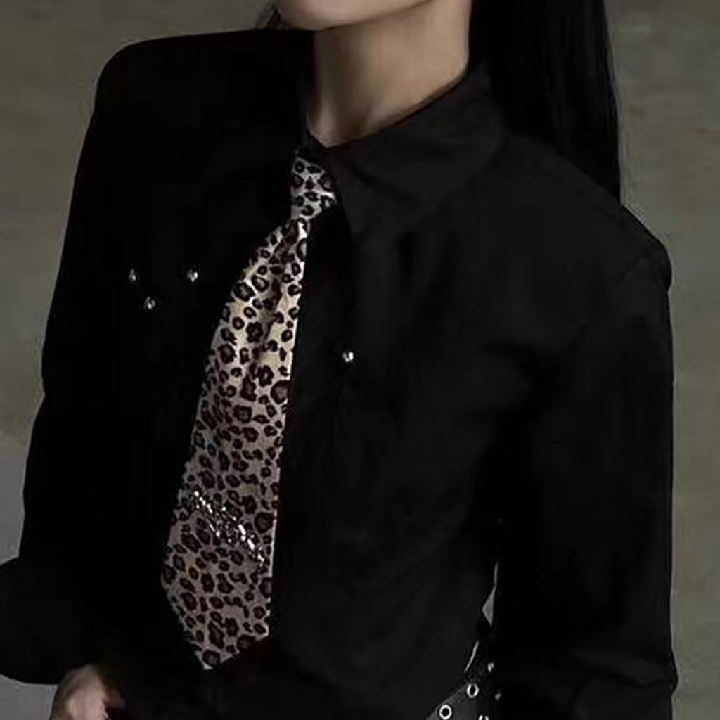 Vintage Shirt Tie Leopard Print Harajuku Student Uniform Adjustable Pre Tied Necktie for Women and Men Cosplay Neckwear