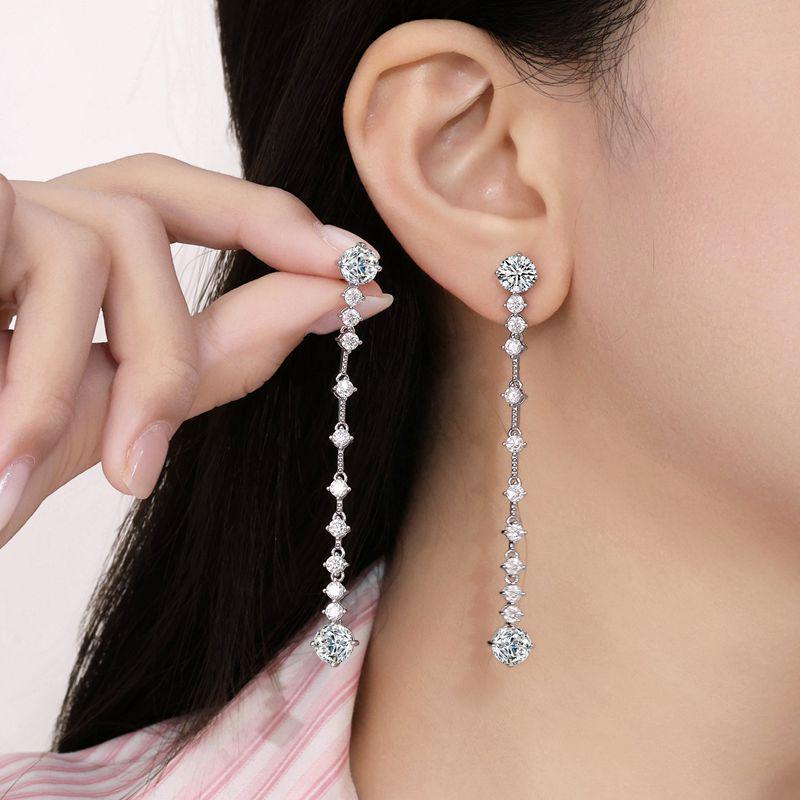 Elegant European & American 6-Carat Moissanite Tassel Earrings in Sterling Silver - Light Luxury Fashion 925 Sterling Silver