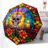 Day of the Dead Stained Window DecalUmbrella, Portable 3-Fold Compact Umbrella for Men & Women Gift