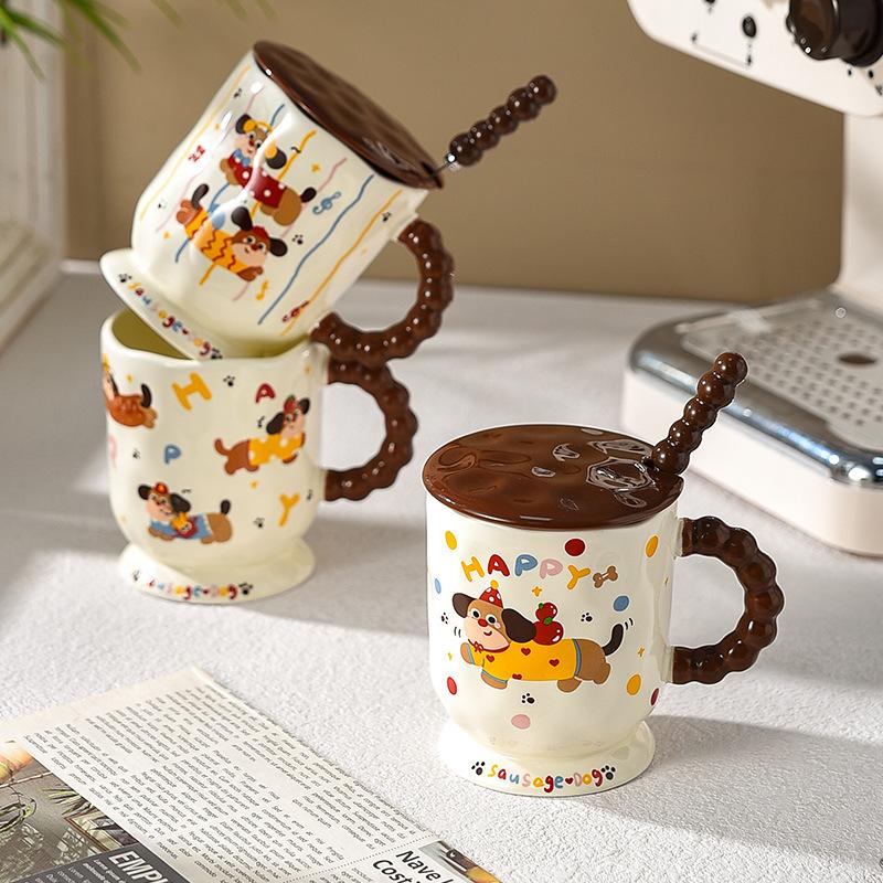 Dachshund Dog Children Mug Cute Cup Girls Office with Lid and Spoon Household Drinking Cup Birthday Gift