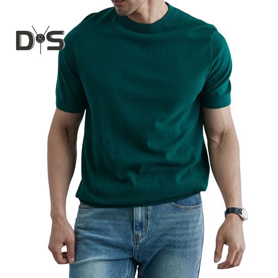 

Летняя мужская футболка с круглым вырезом, однотонная, с короткими рукавами, трикотажная рубашка, дышащая, облегающая, легкая, базовая футболка, повседневный деловой топ M зелёный