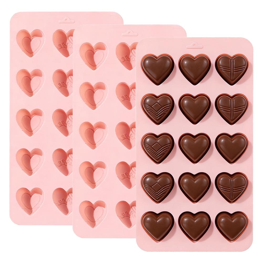 

3PCS/Kit Heart Chocolate Molds Valentine s Day Candy Molds Silicone Heart Mold for Jelly Ice Cube Cupcake Cake Topper Decoration
