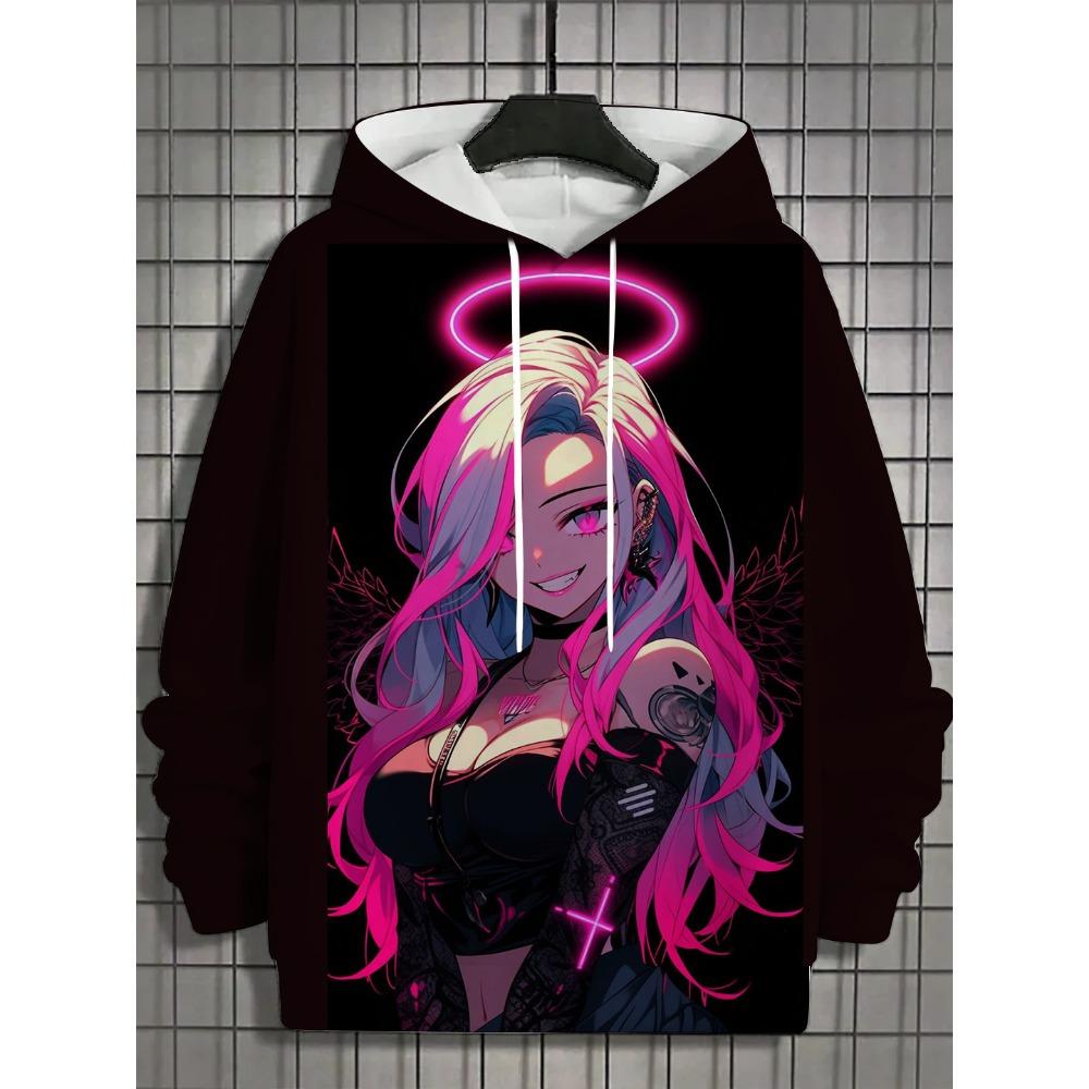 

Винтажная мужская толстовка с капюшоном с 3D-принтом, топы с изображением мультяшной девушки, толстовка с длинным рукавом, модная мужская футболка свободного покроя, уличные футболки S