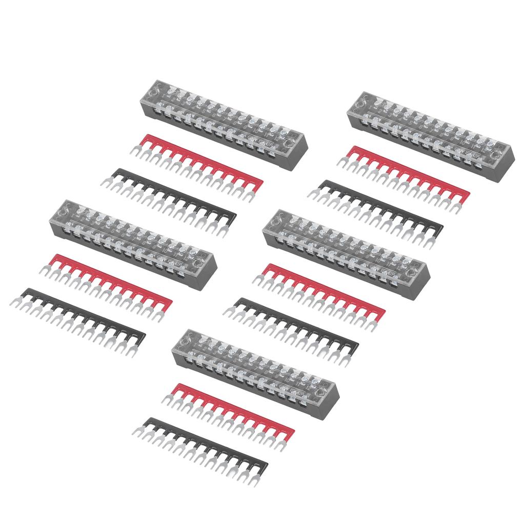 5 Pack 12 Position Power Terminal Block Connector with Jumper Block Terminal Strip Set 15A 600V