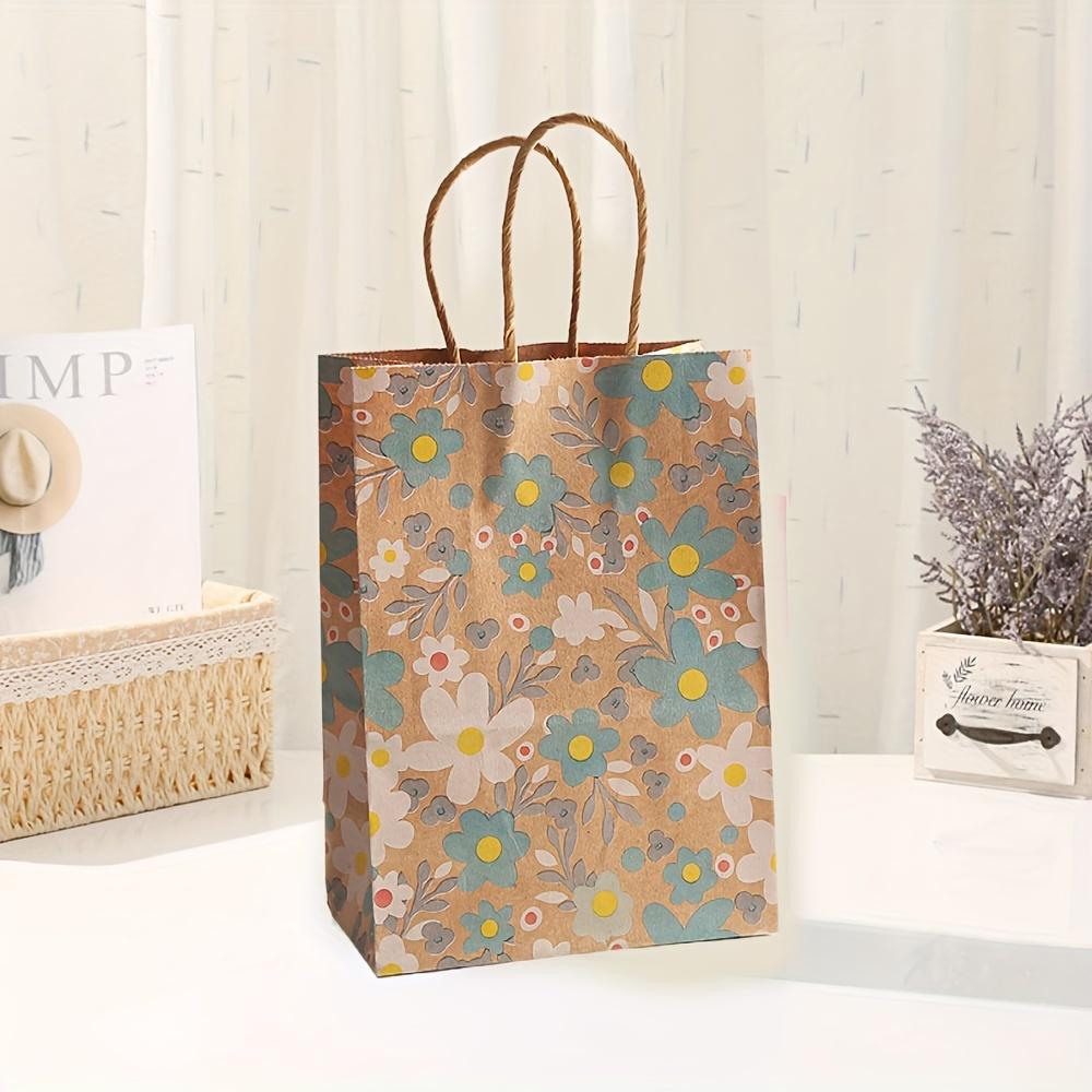 4pcs Vibrant Floral Kraft Paper Gift Bags with Handles - Colorful Flowers & Leaves Design, 8.3x5.9x3.1 Inches