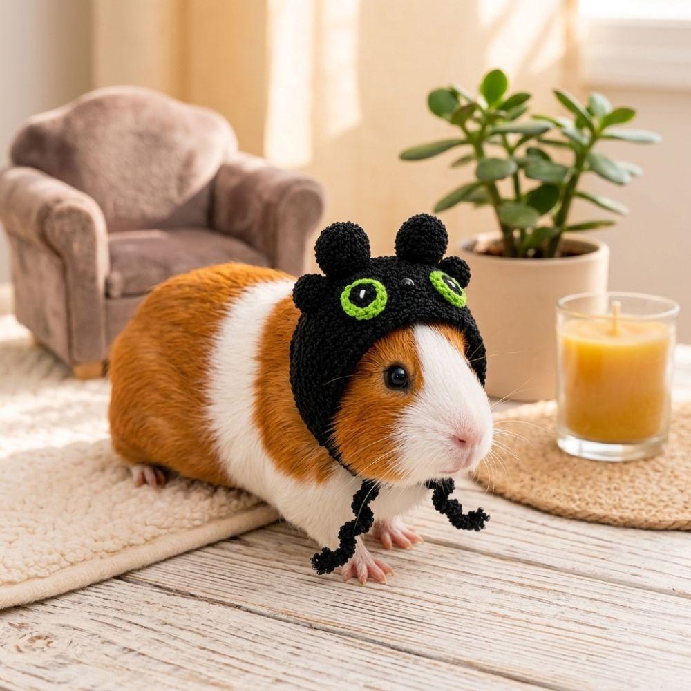Bear-Shaped Guinea Pig Costume Hat Sunflower Bunny Head Cap Hamster Knitted Hat Pet Gift