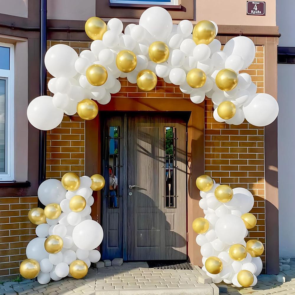 White Wedding  Decor Balloons Garland Metal Gold Confetti Balloon Arch Kit Birthday Party Bride Shower New Year Eve Decoration