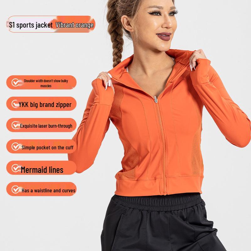 

Женская куртка с лазерной резкой и сетчатыми вставками на молнии - Утягивающий топ с длинным рукавом для йоги и бега Large