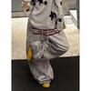 FlowStreet Y2K College American Hip-hop Goth Print Drawstring Wide Leg Sweatpants Loose 90s High Street Sports Trousers Floor Length Pants