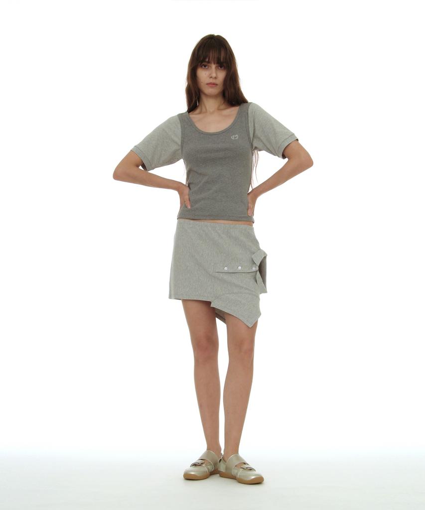 PARTIMENTO WOMEN Scoop Neck Bat Sleeve Top_Melange