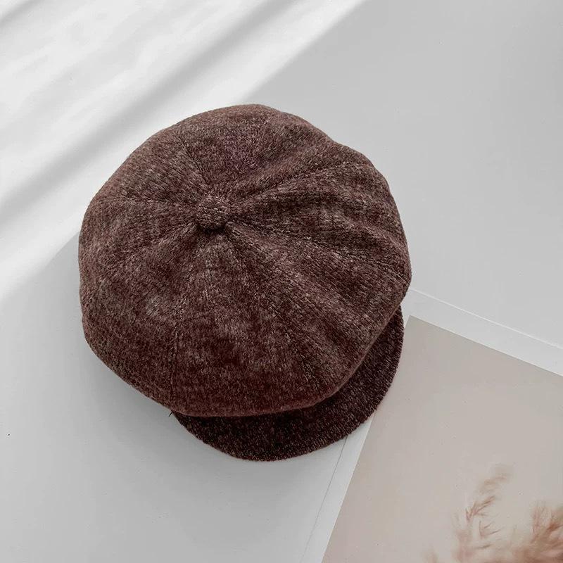 Literary Retro Solid Color Octagonal Beret Korean Style Ins Face Changing Autumn and Winter Atmosphere Versatile and Trendy