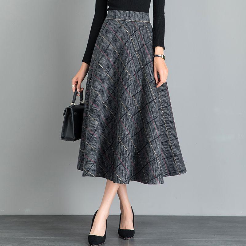 Neuer Herbst/Winter Verdickter Retro Karomidi-Rock - High Waist A-Linien Schwingrock für Damen