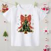 Детская футболка с принтом банта на рождественской елке, наряд для рождественской вечеринки для девочек, праздничная футболка, рождественская детская одежда с коротким рукавом