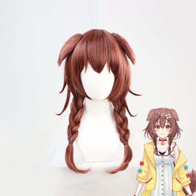 Anime VTuber Inugami Korone Cosplay Wig Hololive Gamers Girl Ears Long Wavy Braided Hair Brown Braids Synthetic Hair