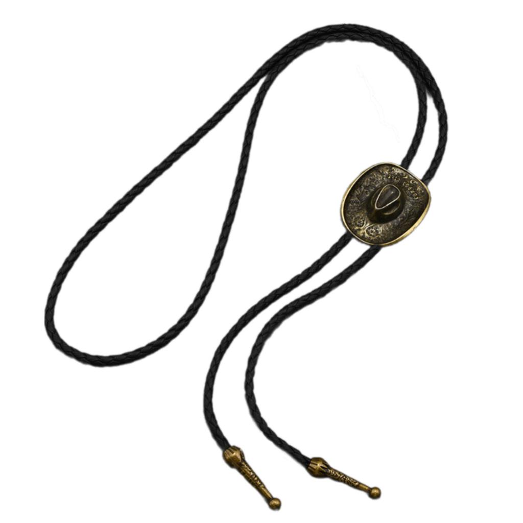 Vintage Cowboy Hat Bolo Tie Necklace With Wheat Star Charm PU Leather Cord Fashion Necktie For Men And Women