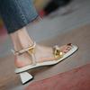 Ladies Shoes Open Toe Summer 2024 Square Heels Sandals for Women Office Work Medium Footwear One Word Daily Sale Designer F Shoe