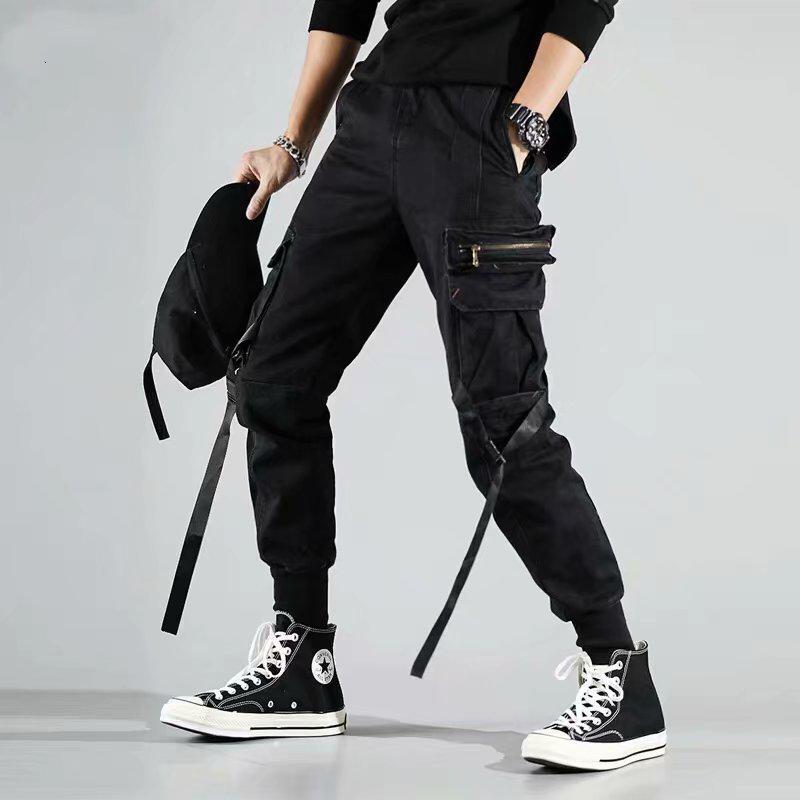 Summer Hip-Hop Men's Trendy Ribbon Overalls: Korean-Style Nine-Point Thin Pants